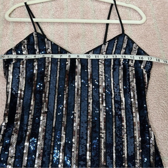 NWT Maeve Sequin Midi Slip Dress Vertical Stripe Navy Silver Black Size Small - Picture 9 of 12